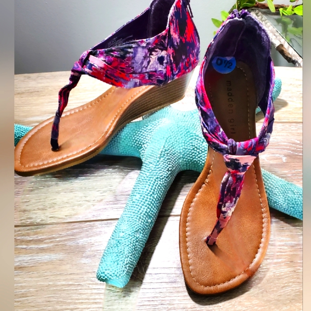 Madden Girl Vibrant Purple and Pink Wedge Sandals Size 6 1/2
